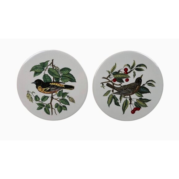 Hyalyn Set Of 2 Ceramic Bird Design Coasters Trivets Wall Hangings Cork Backing - Picture 1 of 10